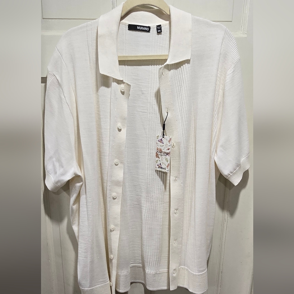 Men MURANO button up Polo Shirt Size XXL color Cream/ Beige